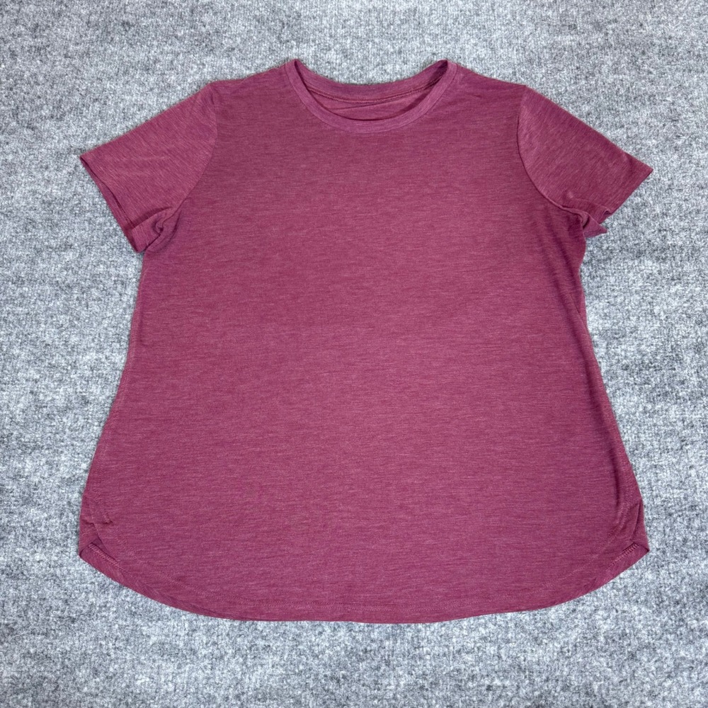 Kuhl Inspira Womens Short Sleeve Heathered Burgundy Crew Neck Curved Hem Large